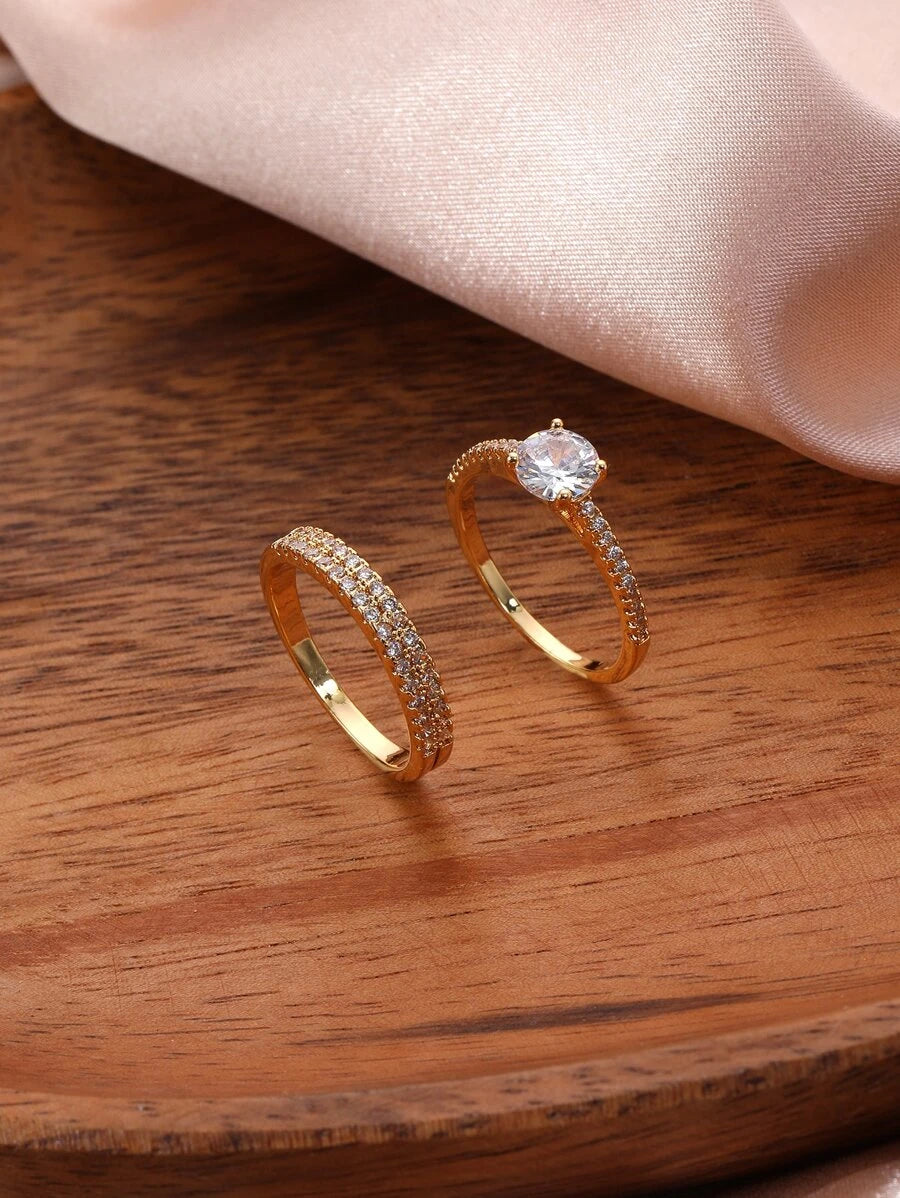 10748 1b-049 2 piezas Anillo pareja zirconia cúbica