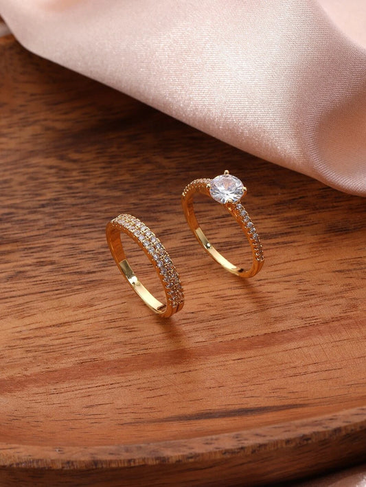 10748 1b-049 2 piezas Anillo pareja zirconia cúbica