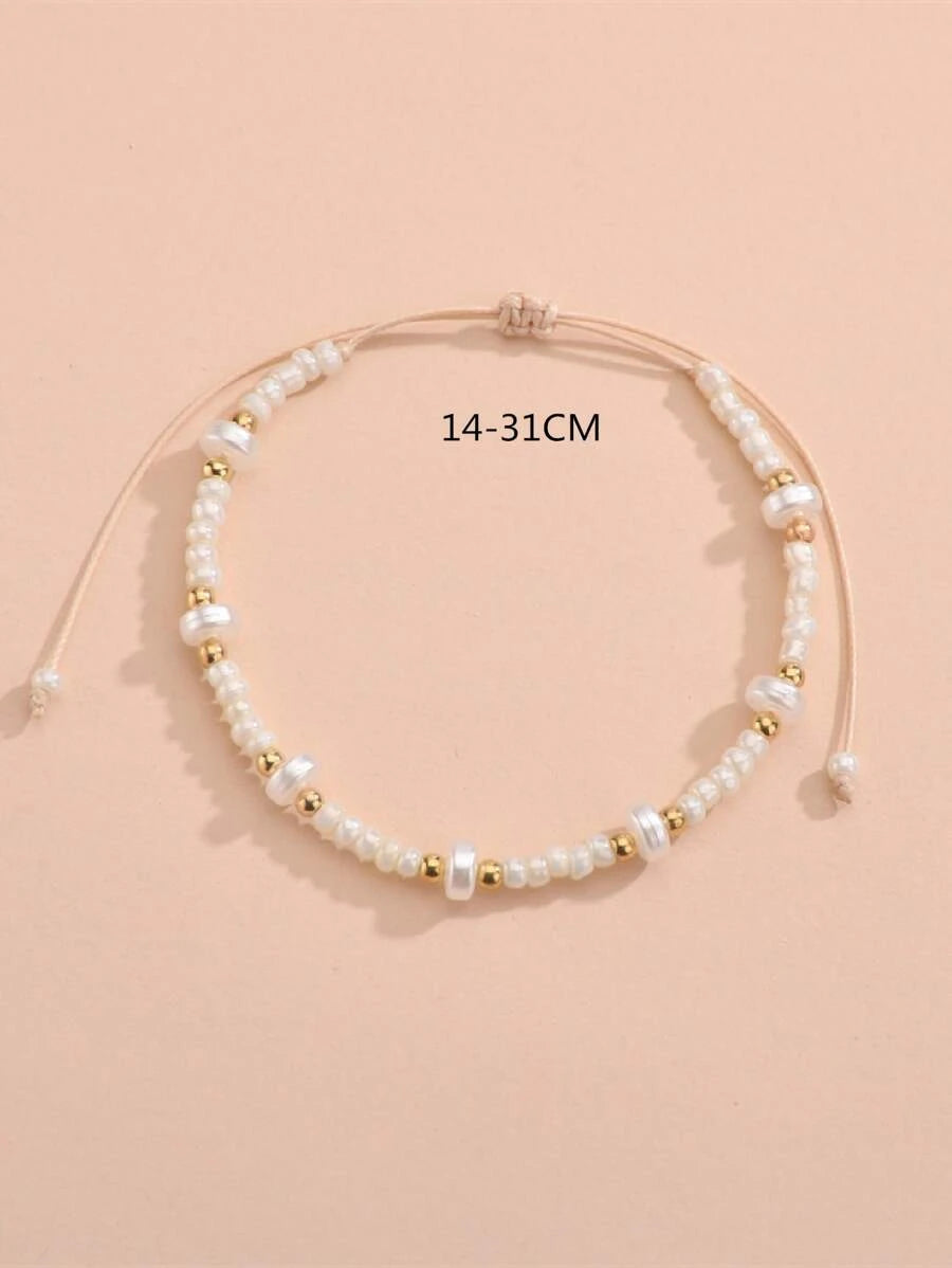 9054 1b-054 Pulsera tobillera con cuenta con perla artificial