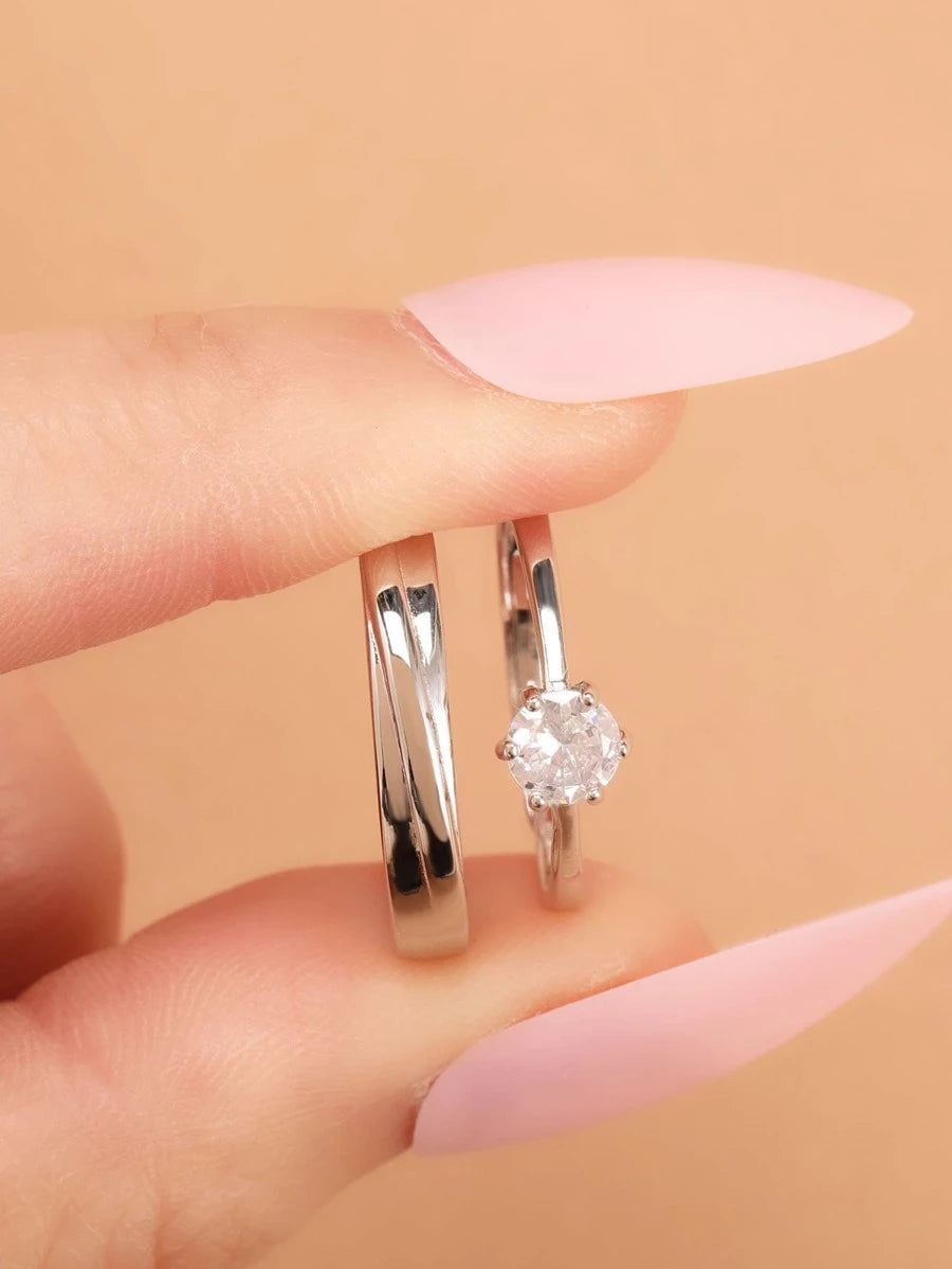 13207 1b-014 2 piezas Anillo pareja zirconia cúbica