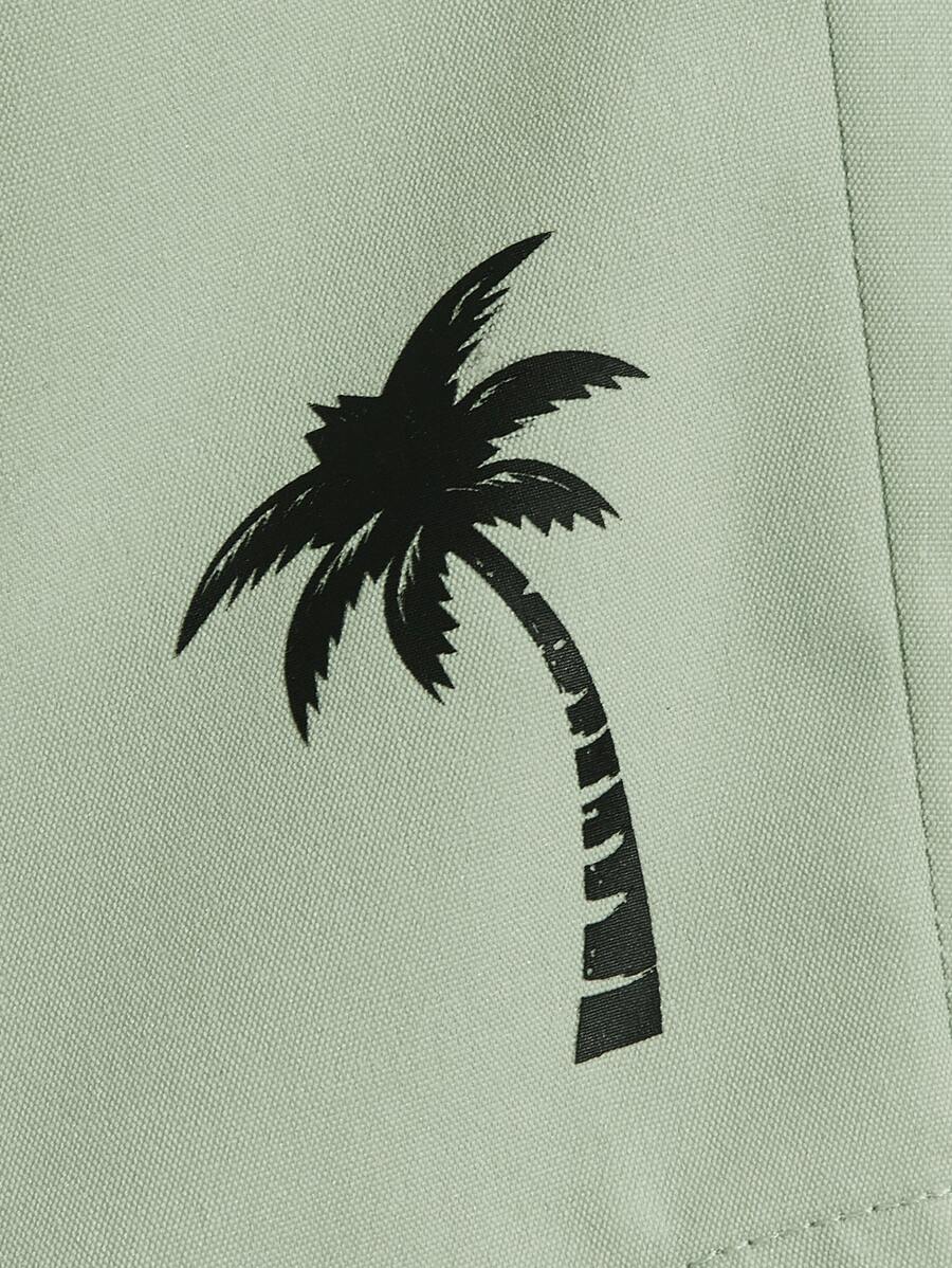 9982 1t-012 Short con estampado De Árbol de coco y cordón Para La Cintura