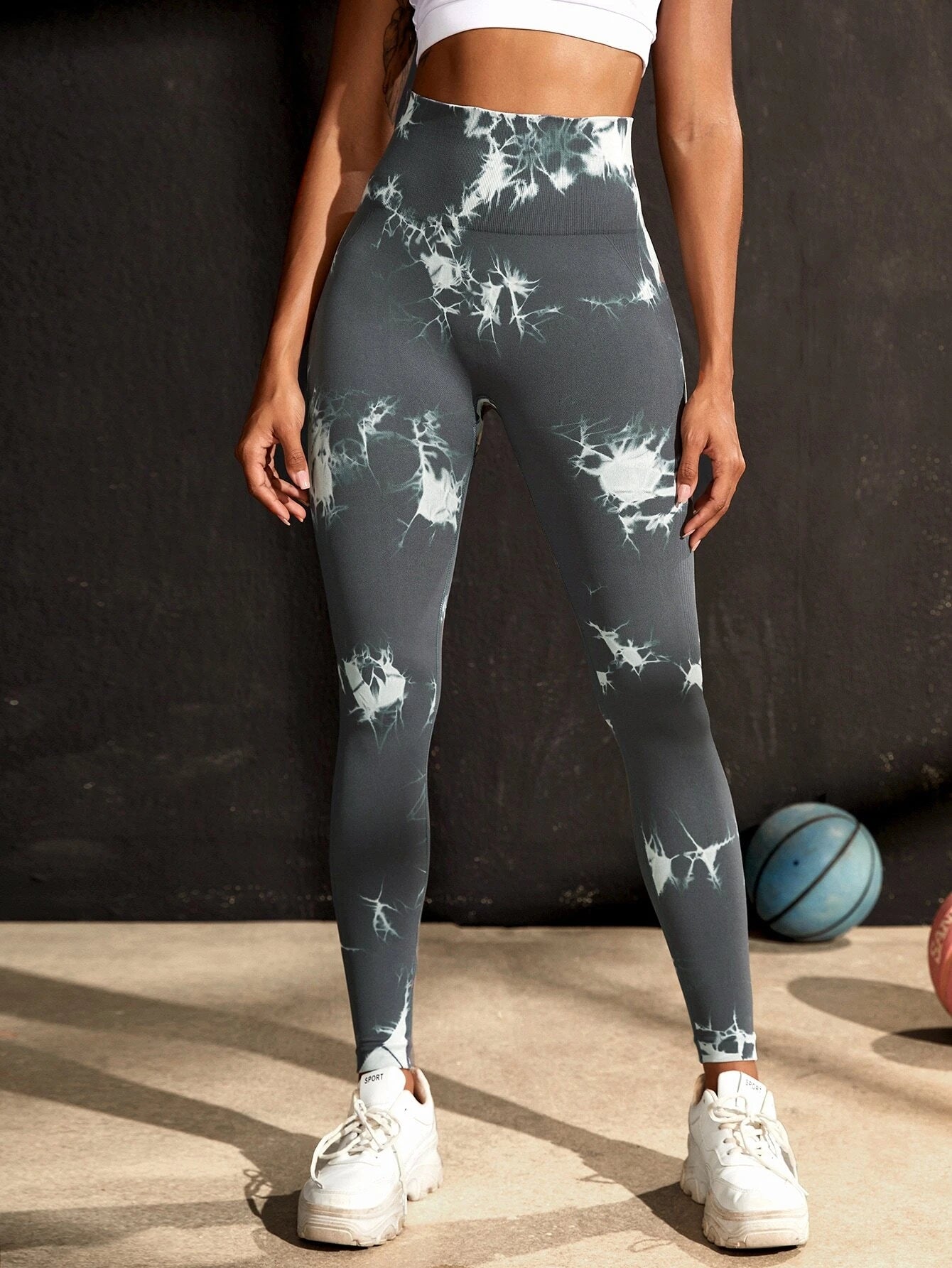 5923 a04-10 Yoga Sxy Leggings de entrenamiento con efecto teñido anudado