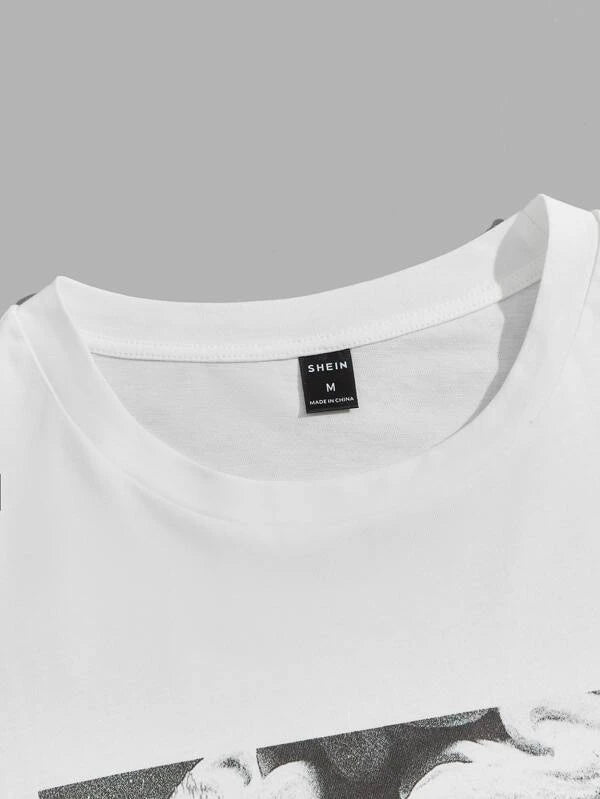 7026 a06-05 Camiseta algodón con estampado de slogan y figura