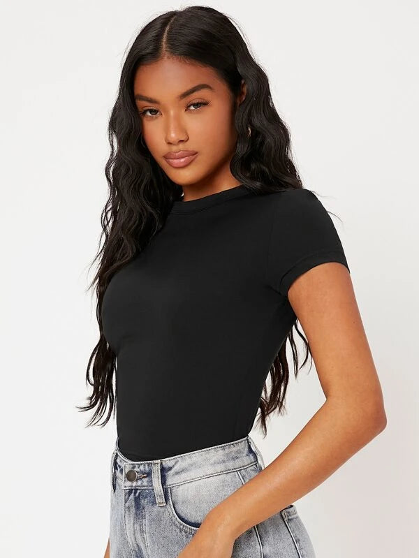 7873 1t-007 Camiseta unicolor forma ajustada