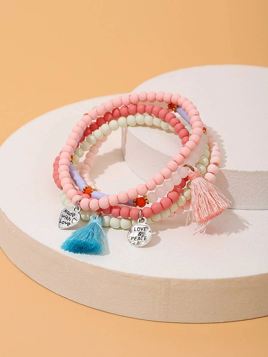 10921 1b-047 set cinco Piezas Pulsera De Cuentas Elástica Con Adorno