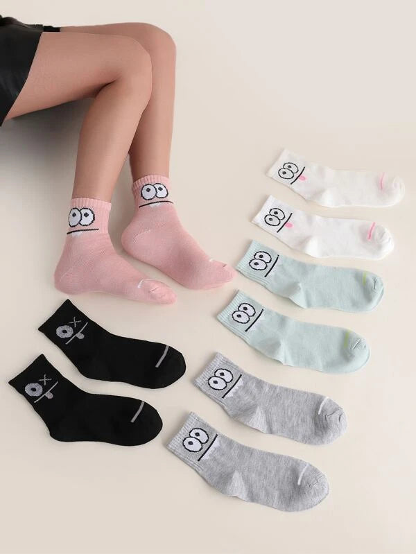 5981 1a-031 5 pares Calcetines de tripulación con estampado de dibujos animados