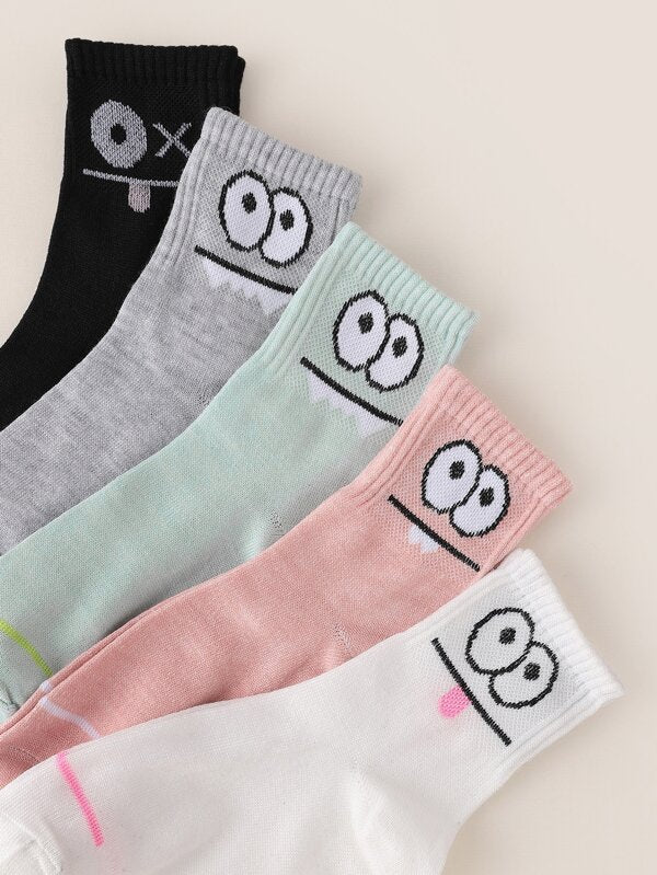 5981 1a-031 5 pares Calcetines de tripulación con estampado de dibujos animados