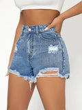 6204 Shorts en mezclilla de talle alto desgarro bajo crudo