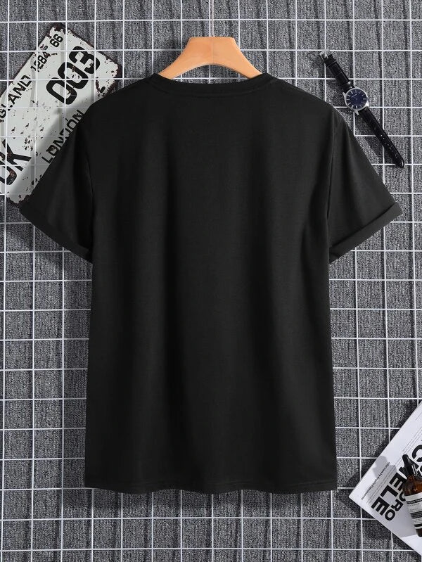7788 a08-07 Camiseta con estampado de letra panel en contraste