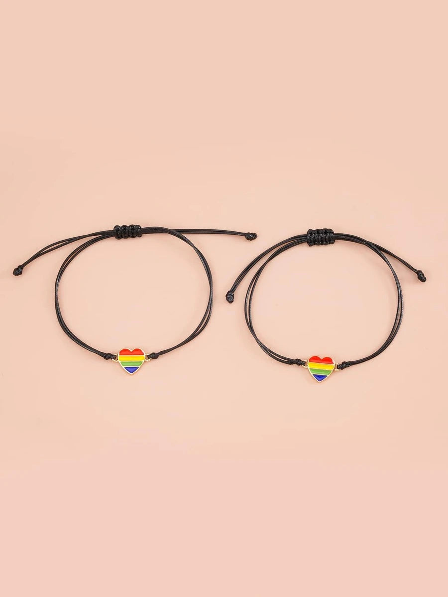 10896 1b-047 conjunto dos piezas Pulsera de arcoíris con adorno de corazón