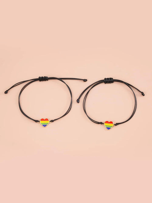 10896 1b-047 conjunto dos piezas Pulsera de arcoíris con adorno de corazón