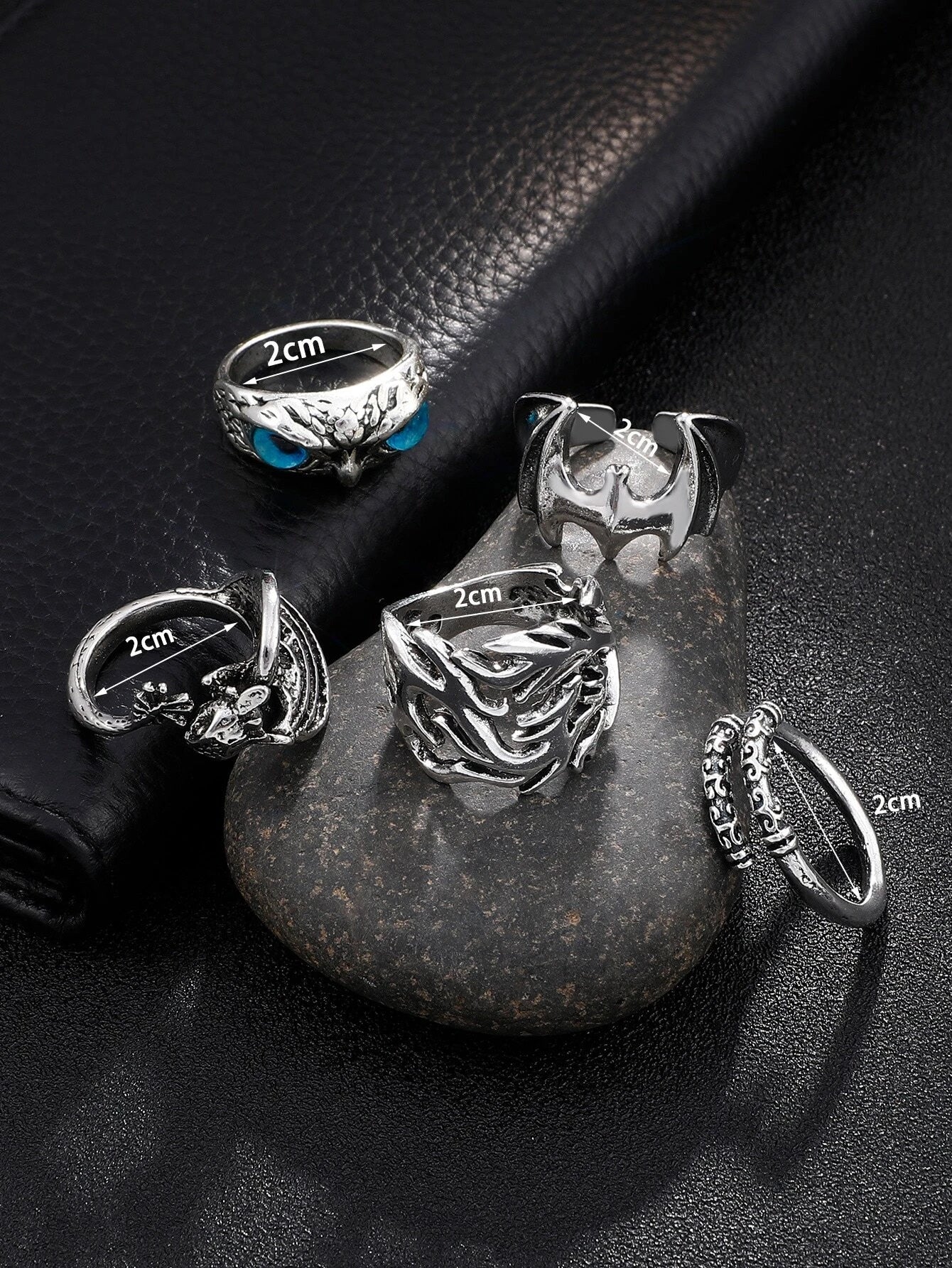 10299 1b-028 Set 5 piezas Anillo de diseño de murciélago de moda