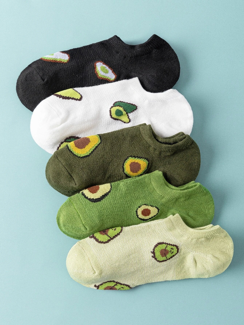 5636 Set 5 pares Calcetines tobilleros con patrón de fruta