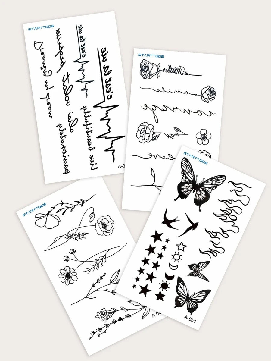 11716 1b-02-02 4 hojas de pegatinas de tatuaje con patrón de mariposa