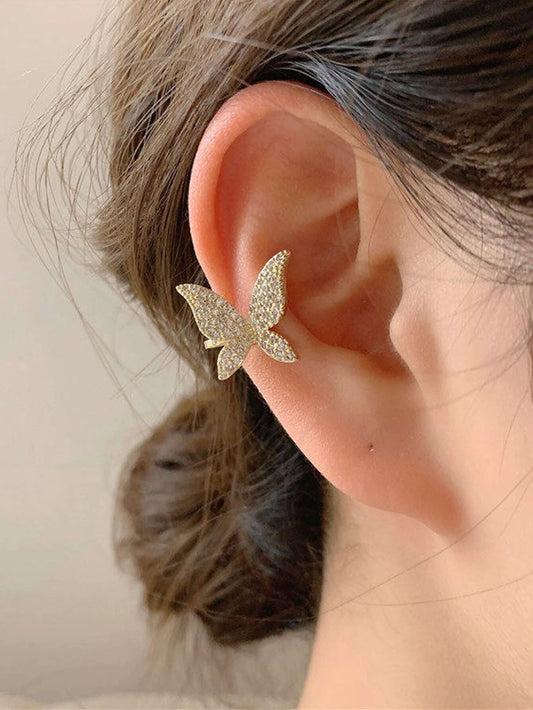 7823 1b-052 Una pieza Cuff de oreja con diamante de imitación con diseño de mariposa