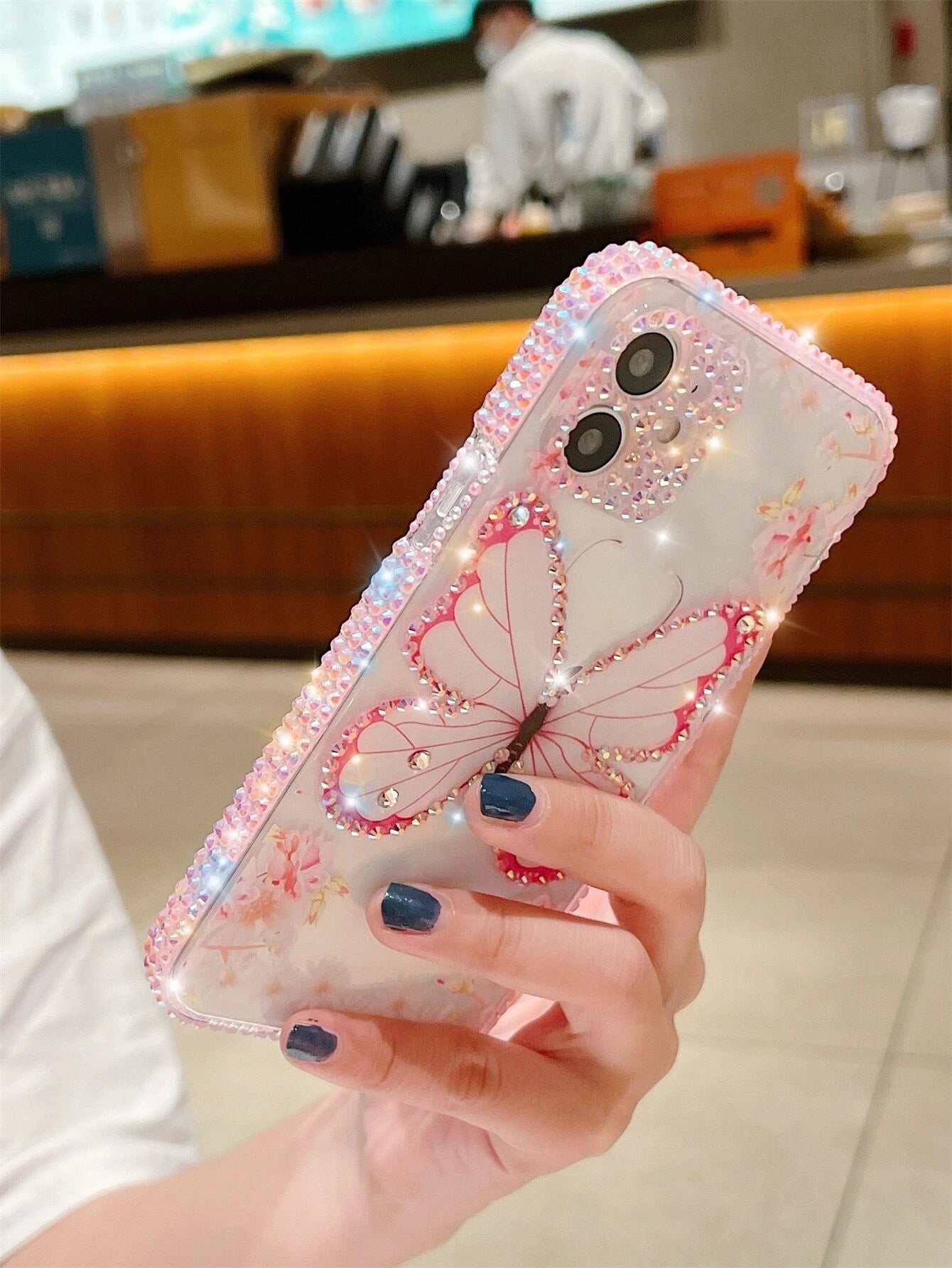 5220 1b-02-11 Funda de celular transparente con diseño de diamante
