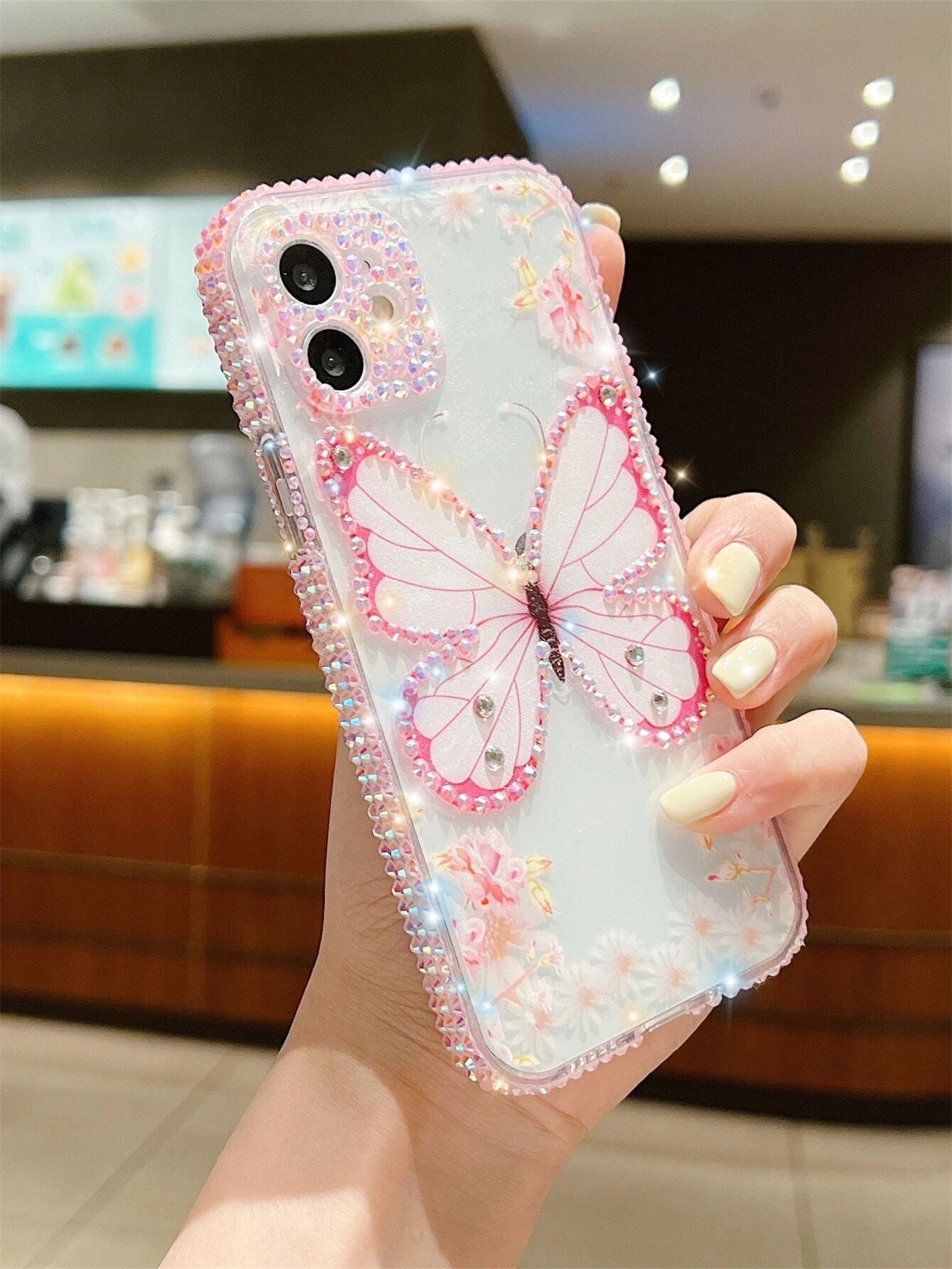 5220 1b-02-11 Funda de celular transparente con diseño de diamante