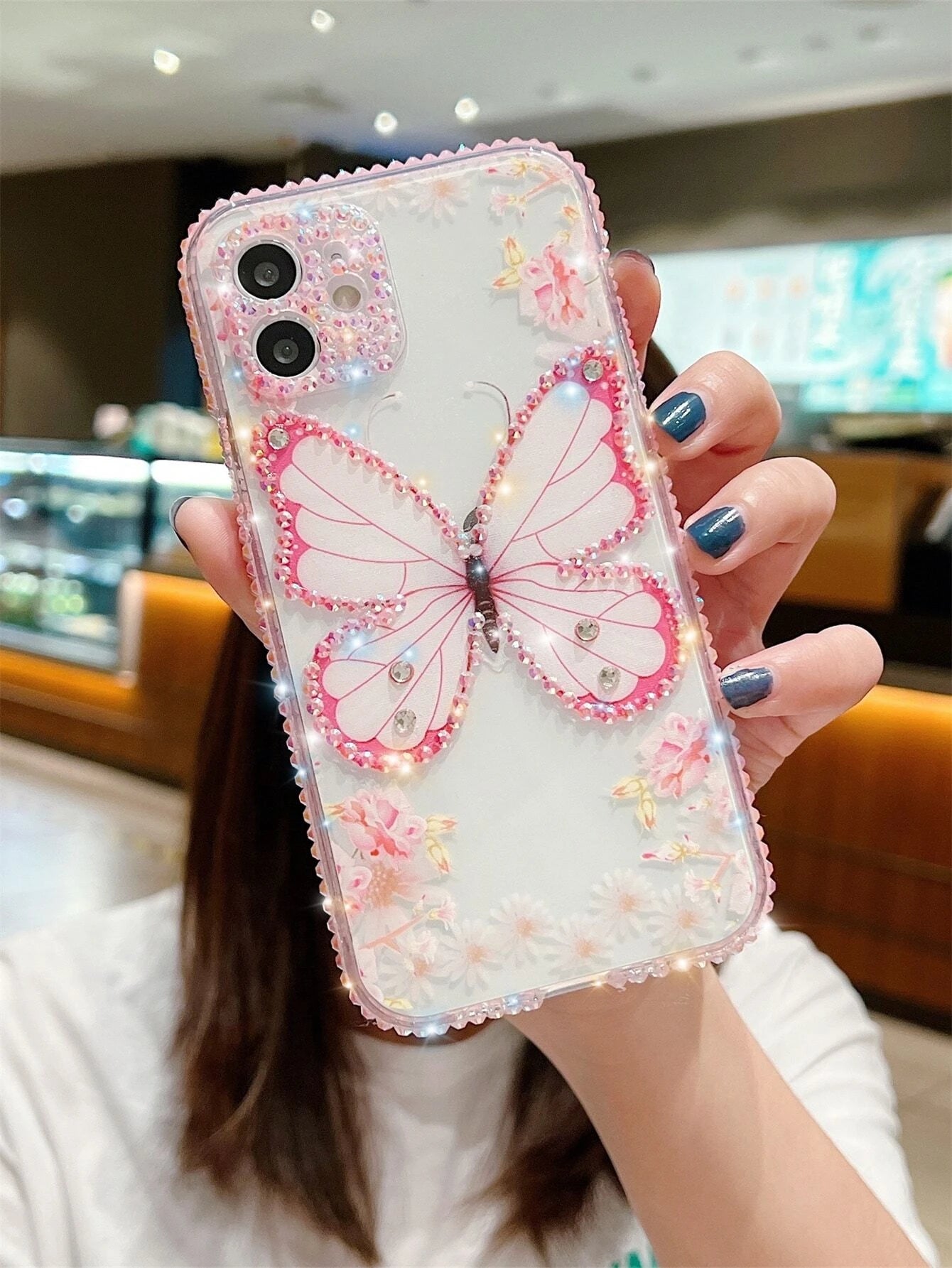 5220 1b-02-11 Funda de celular transparente con diseño de diamante