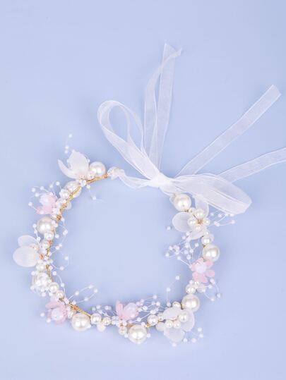 12140 1c-030 1 Pieza Estilosa Y Elegante Diadema De Hada Con Flor De Ratán De Imitación Y Perlas Falsas