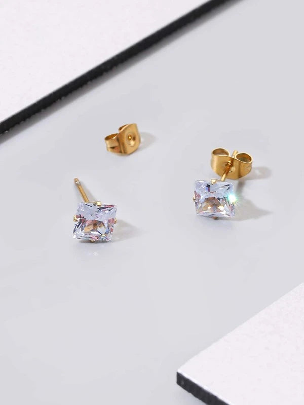 7824 b03-10 Pendientes de tuerca con decoración de circonita cúbica