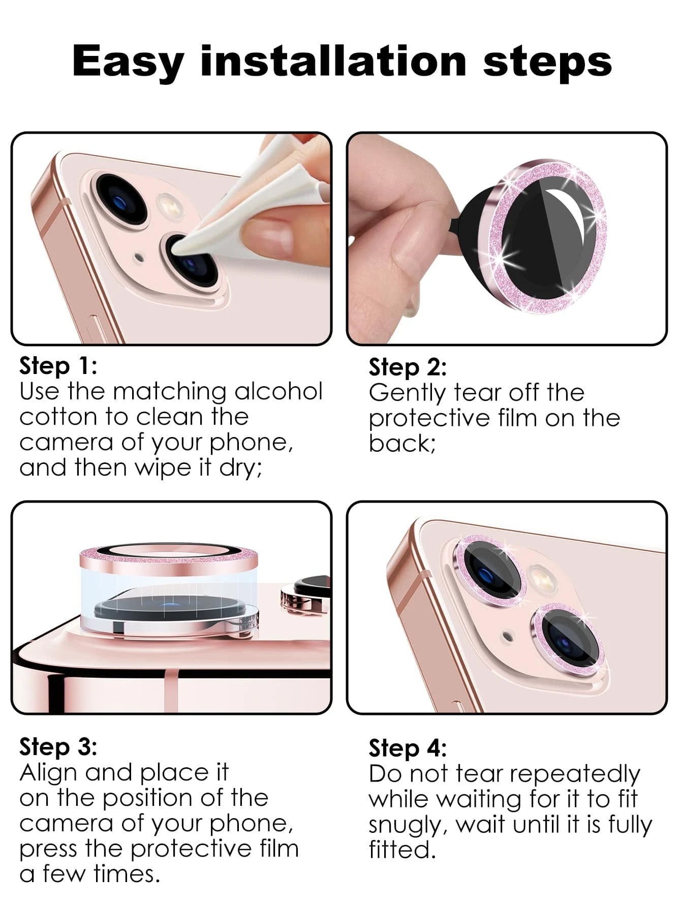 5525 1b-02-20 Dos piezas Protector de lentes para teléfono brillante compatible con iPhone
