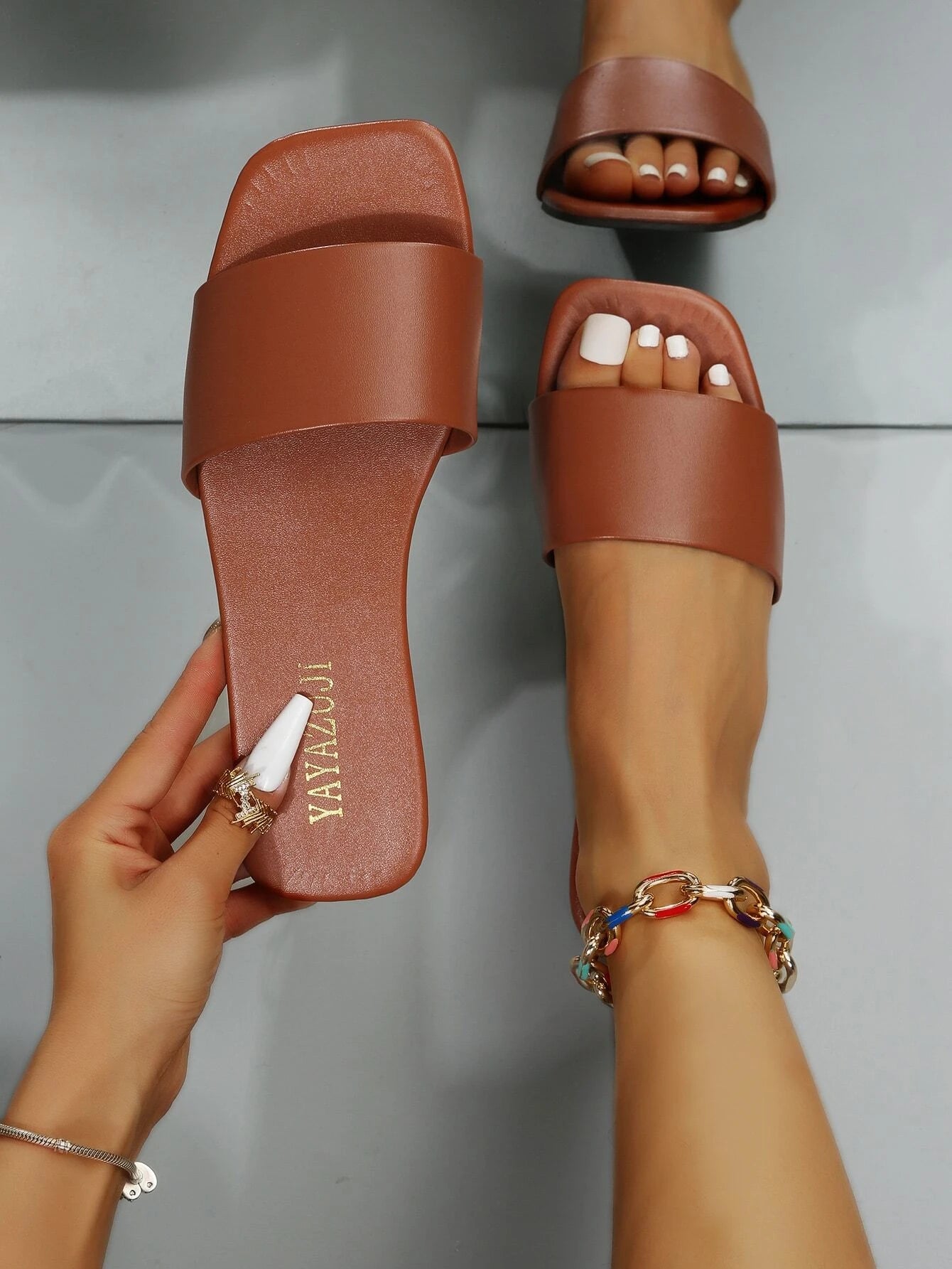 6108 a11-04 Sandalias planas minimalistas para exteriores para mujer