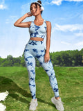 6121 a02-02 Yoga Trendy 2 piezas Traje de entrenamiento conjunto de yoga de tie dye Sujetador de espalda de nadador con leggings de cintura ancha