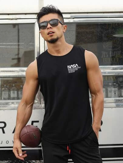 10835 1t-006 Hombres Top tank deportivo con estampado de letra