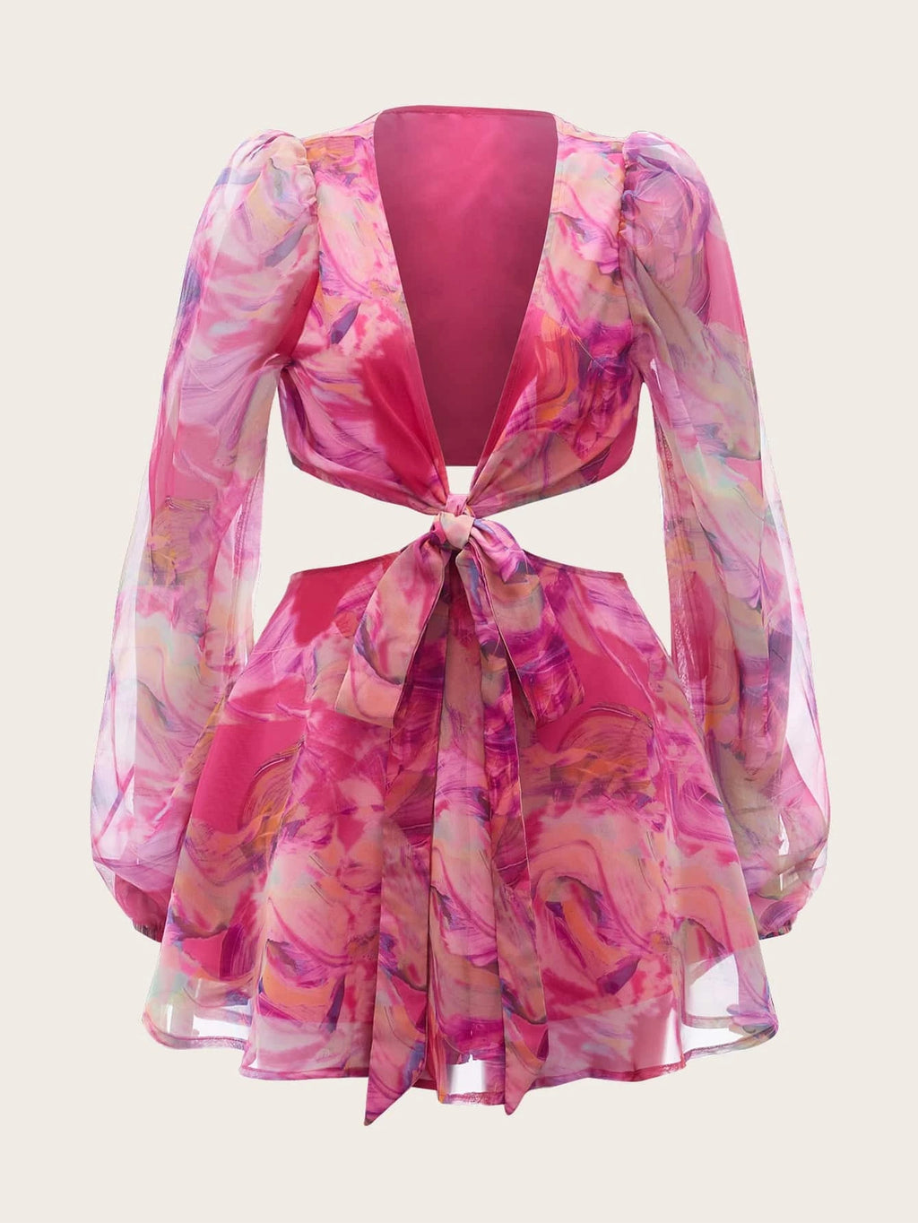 7775 1t-007 Mono de manga farol con nudo de cintura con abertura de gasa