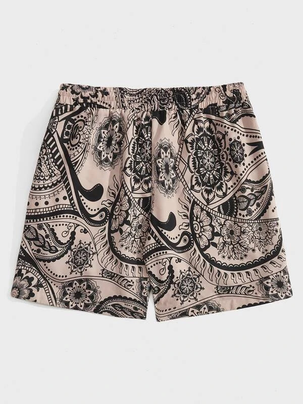 7040 a01-04 Shorts con estampado floral con paisley de cintura con cordón