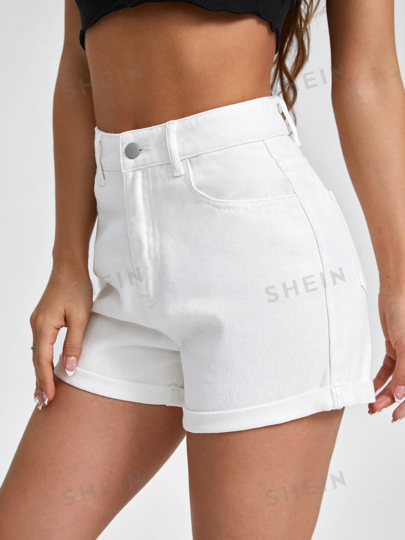 17839 1a-132 Shorts en mezclilla de talle alto 1 Pza