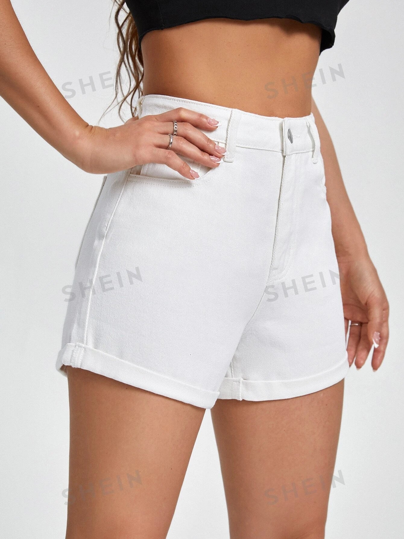 17839 1a-132 Shorts en mezclilla de talle alto 1 Pza