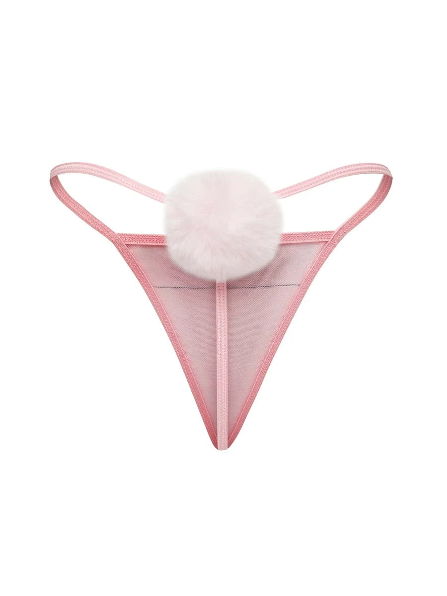13358 2b-02-08 Tanga de malla con diseño de pompón