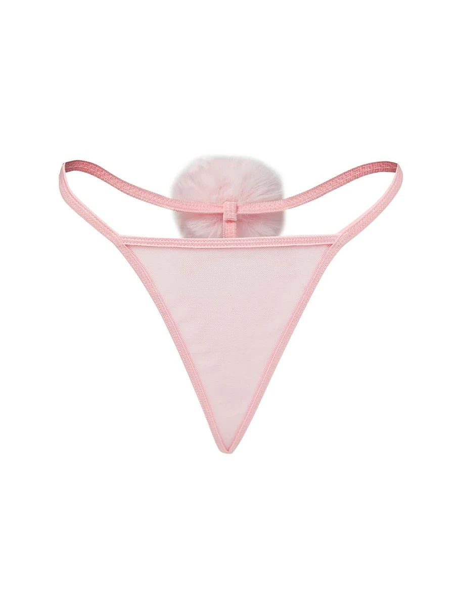 13358 2b-02-08 Tanga de malla con diseño de pompón
