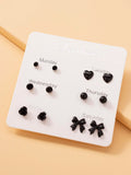 15369 1b-057 Pendientes con corazón & con diseño de lazo 6 Pares