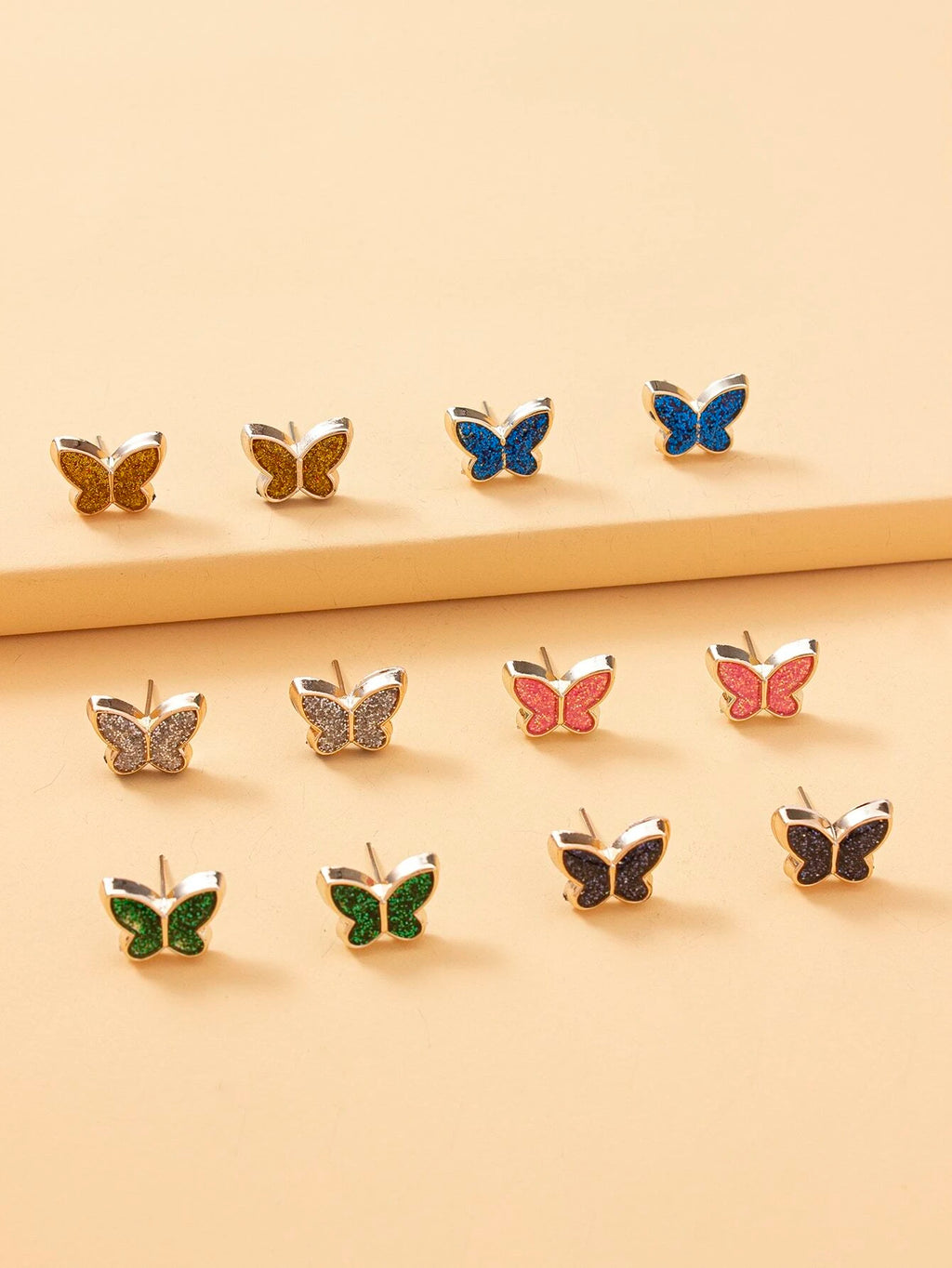 15371 2b-01-02 Pendientes Diseño Mariposa 6 Pares