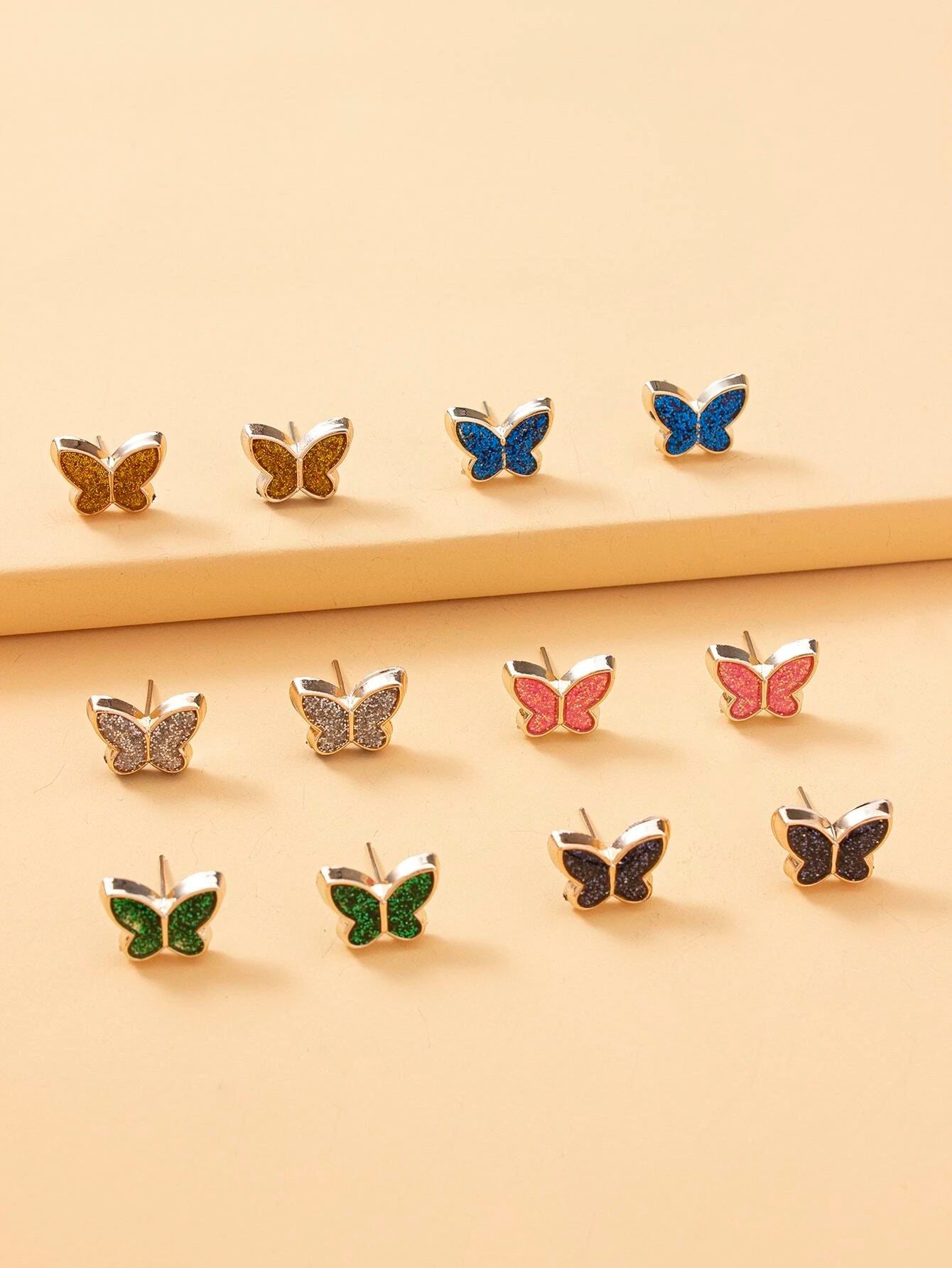 15371 2b-01-02 Pendientes Diseño Mariposa 6 Pares