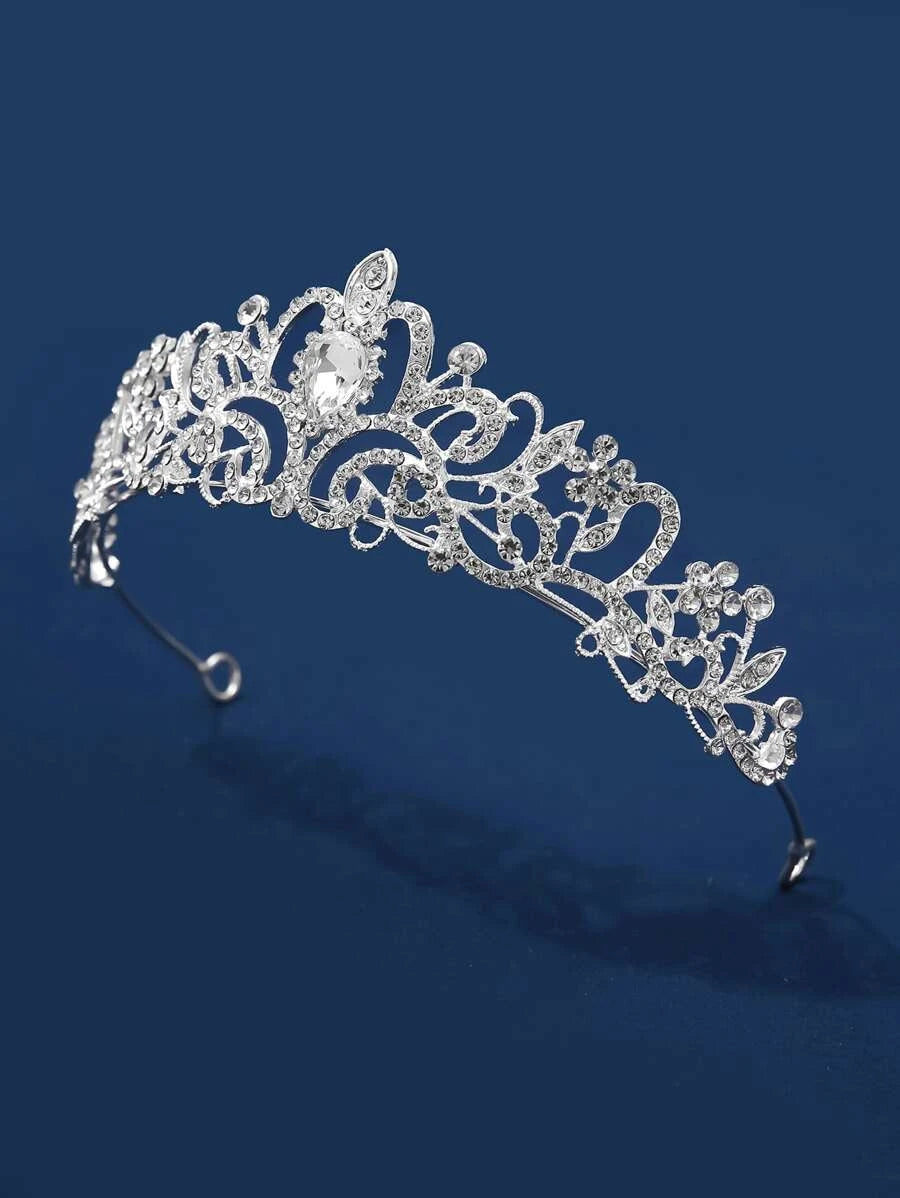 12142 1c-03-03 Diadema nupcial elegante con diseño de corona de diamantes de imitación