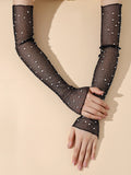 9324 1a-002 Guantes Largos De Brazo Completo Con Decoración De Diamantes De Imitación.