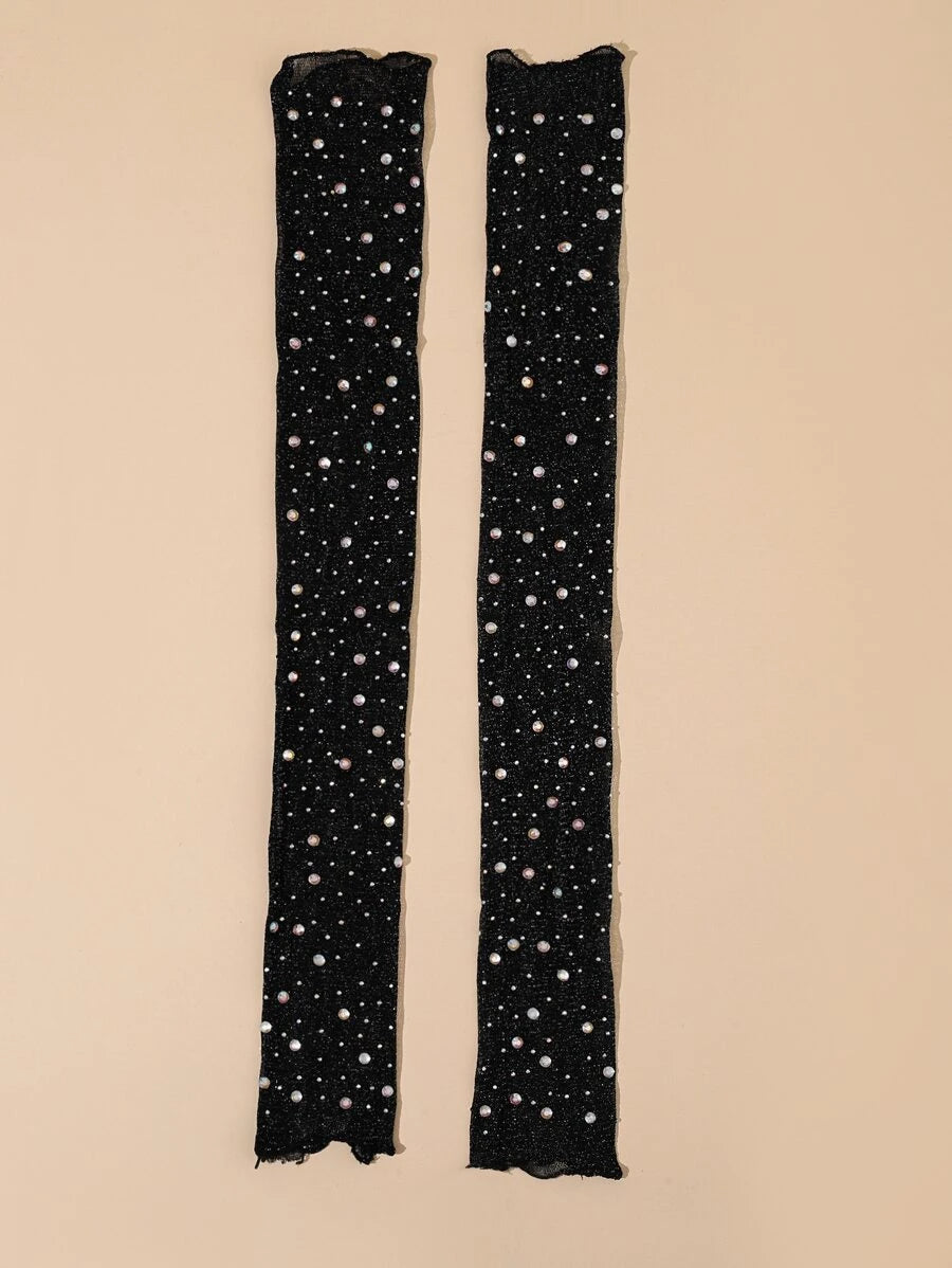 9324 1a-002 Guantes Largos De Brazo Completo Con Decoración De Diamantes De Imitación.