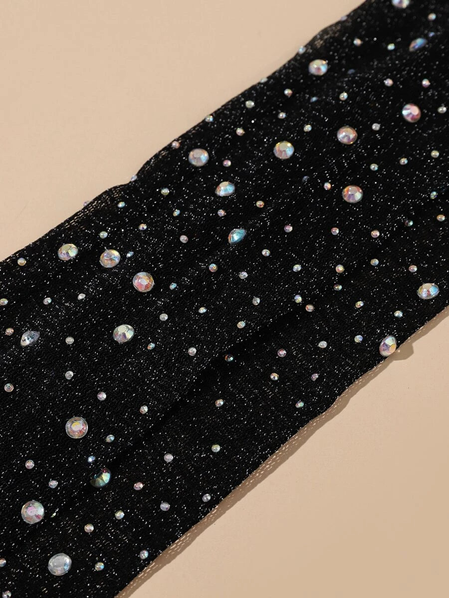 9324 1a-002 Guantes Largos De Brazo Completo Con Decoración De Diamantes De Imitación.