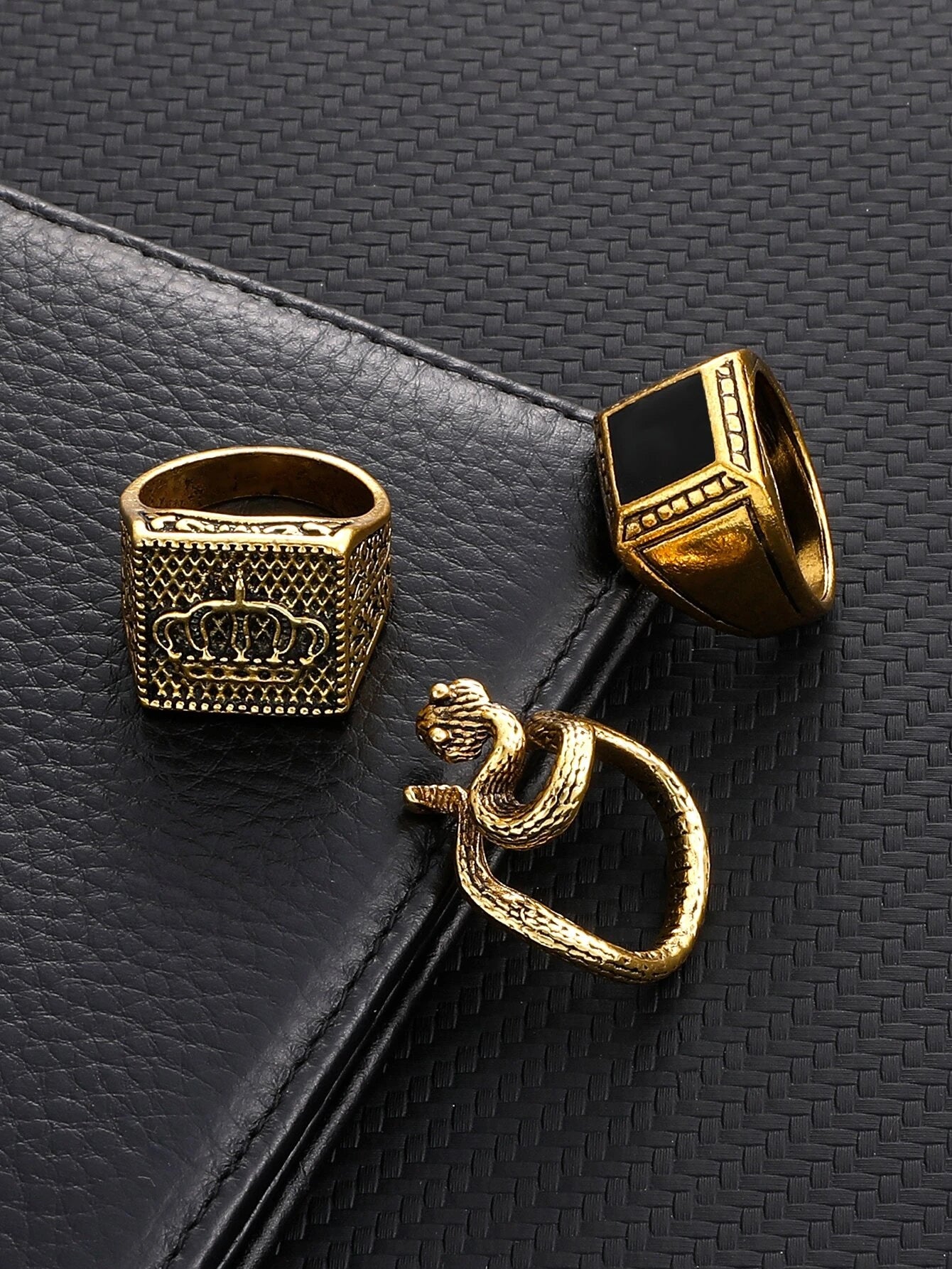 7475 b03-16 Set 3 piezas Anillo de acero inoxidable con decoración geométrica para hombre
