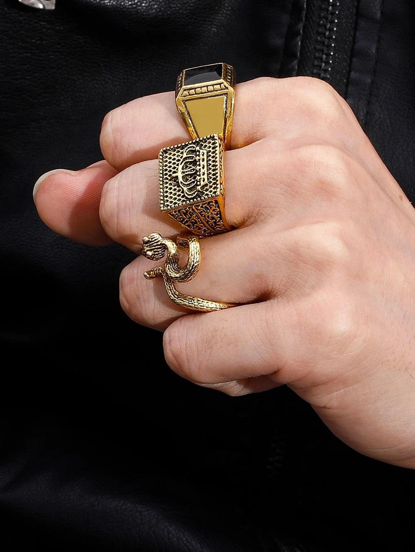 10302 1b-023 Tres piezas Anillo de acero inoxidable con decoración geométrica para hombre