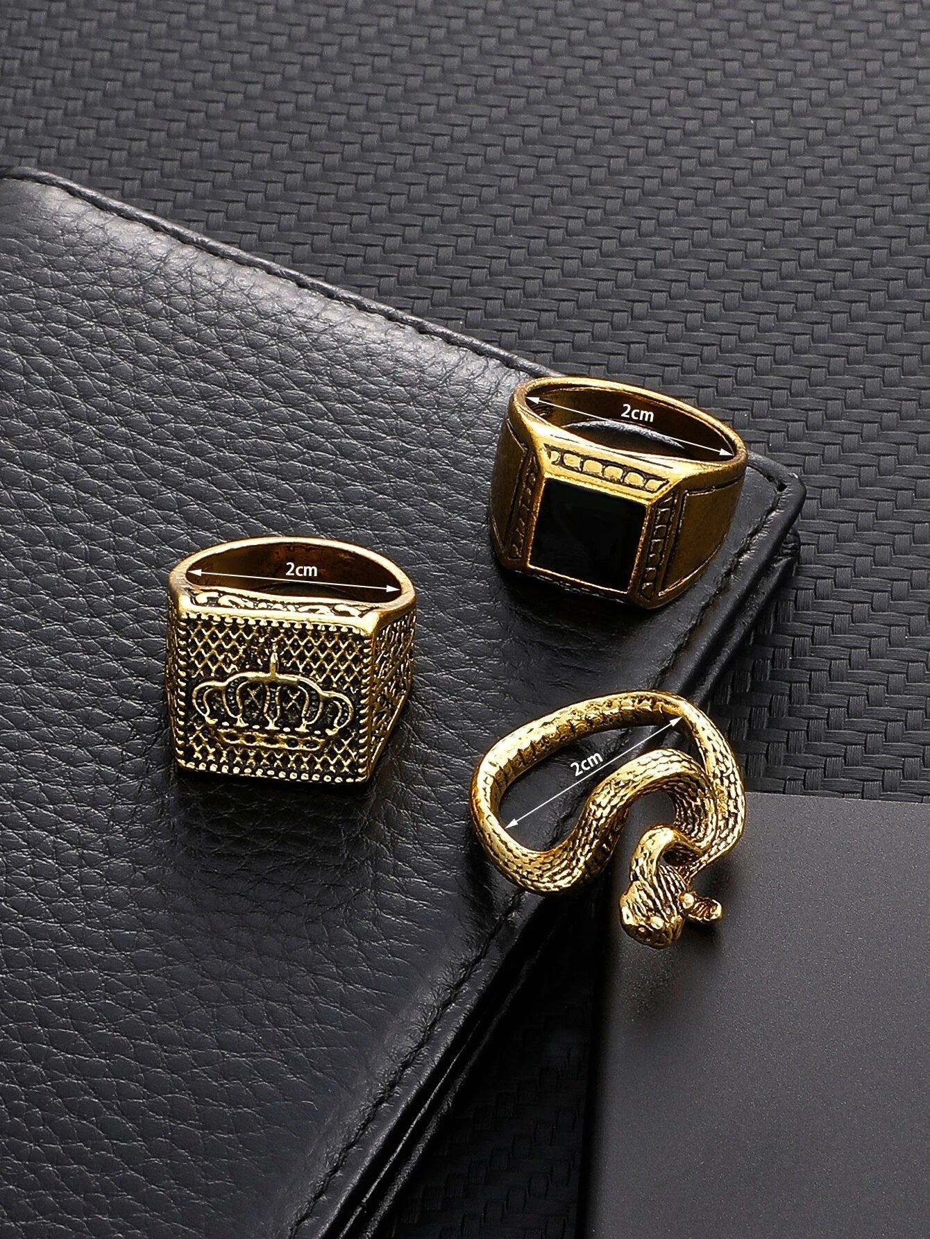 10302 1b-023 Tres piezas Anillo de acero inoxidable con decoración geométrica para hombre