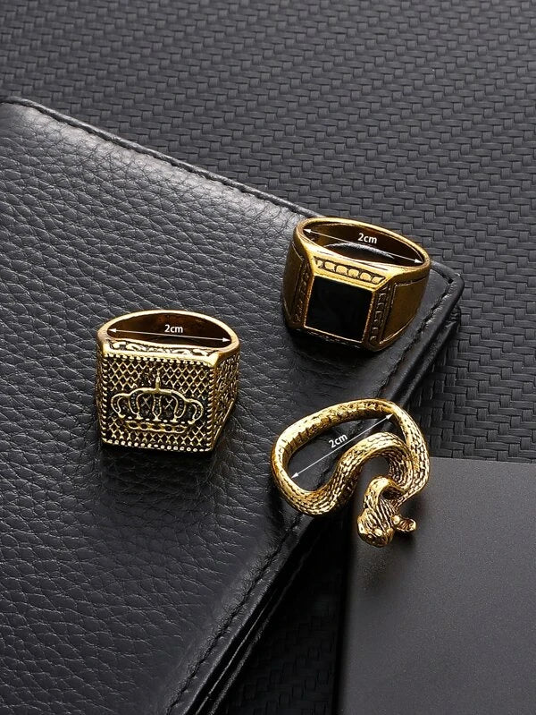 7475 b03-16 Set 3 piezas Anillo de acero inoxidable con decoración geométrica para hombre