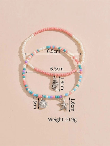 8988 1b-041 dos piezas Pulsera tobillera con cuenta en abanico & estrella de mar accesorio