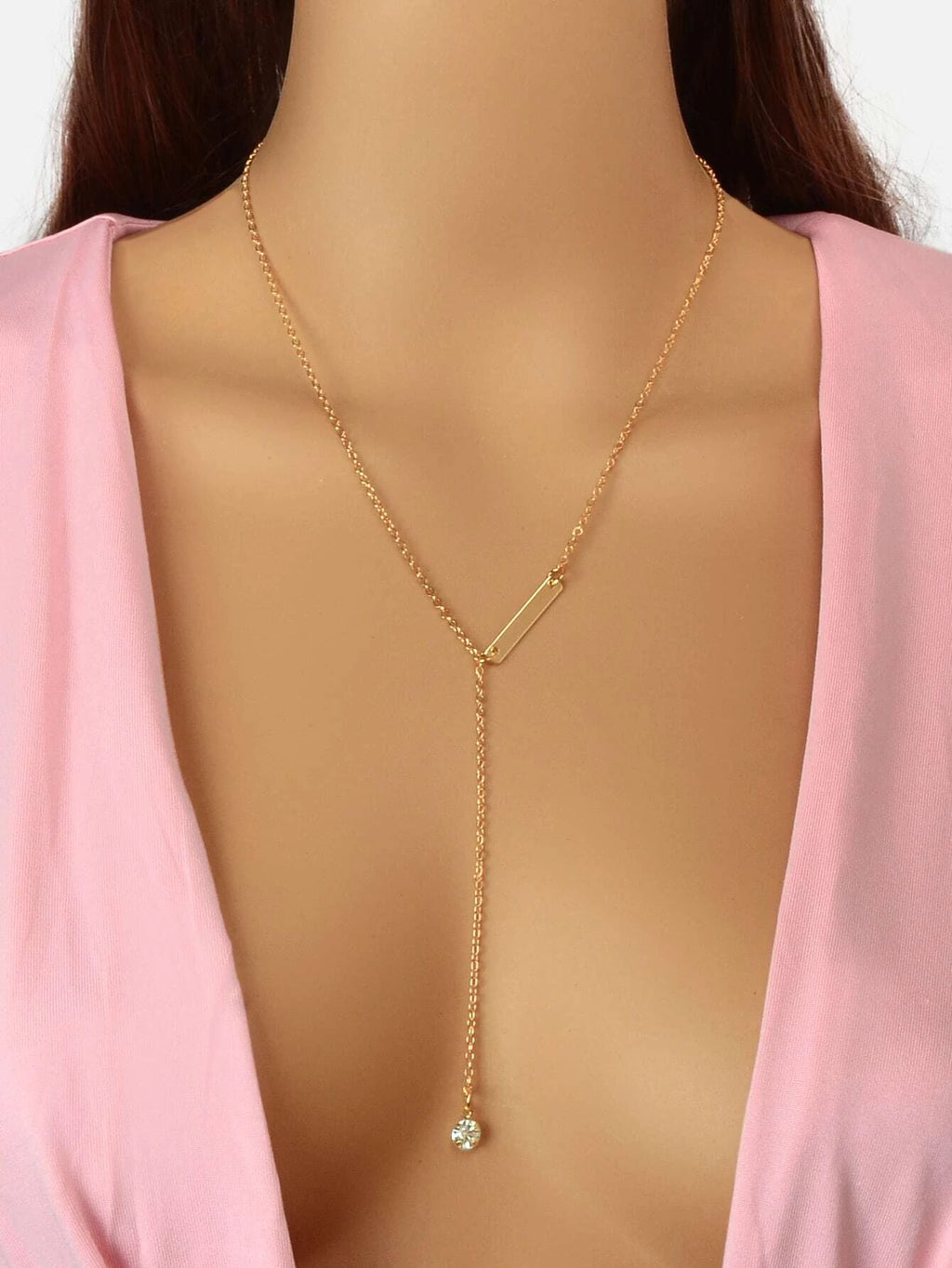 7963 1b-076 Collar en Y geométrico & con diseño de diamante de imitación