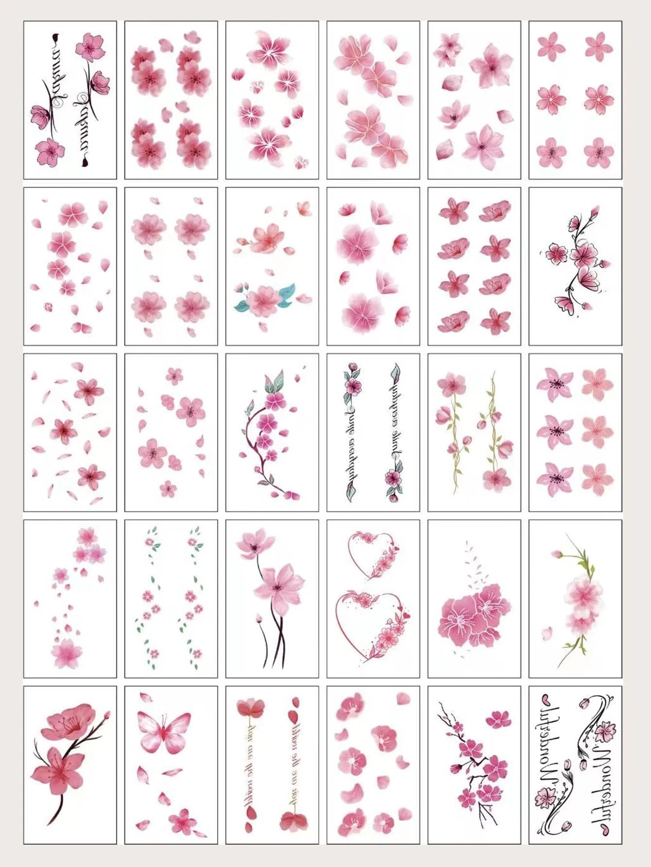 7878 a13-02 Treinta hojas de pegatinas de tatuaje con estampado de flores