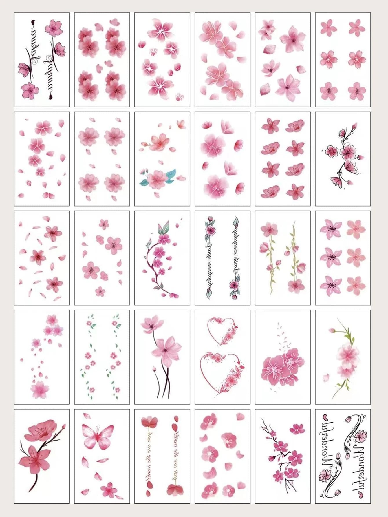 7878 1b-076 Treinta hojas de pegatinas de tatuaje con estampado de flores