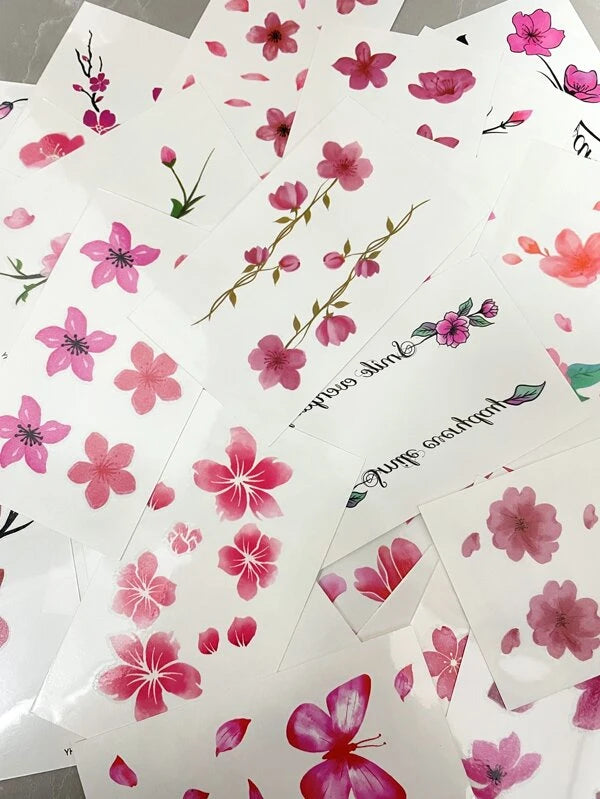 7878 1b-076 Treinta hojas de pegatinas de tatuaje con estampado de flores